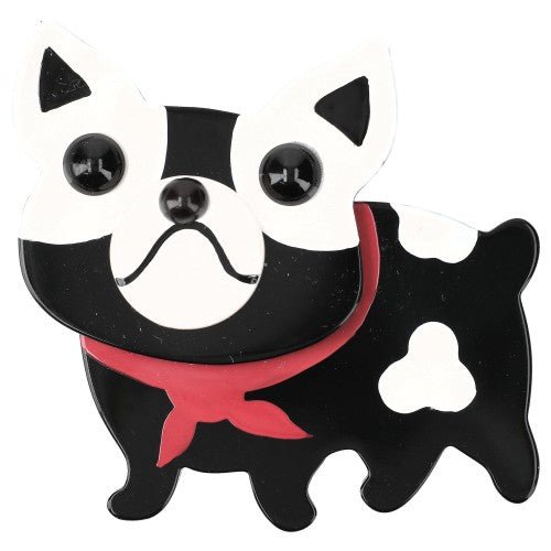 Black, White and Red Frenchie Bulldog Brooch - Galalith – Vintage Jewelry - handcrafted by Pavone by Pavone