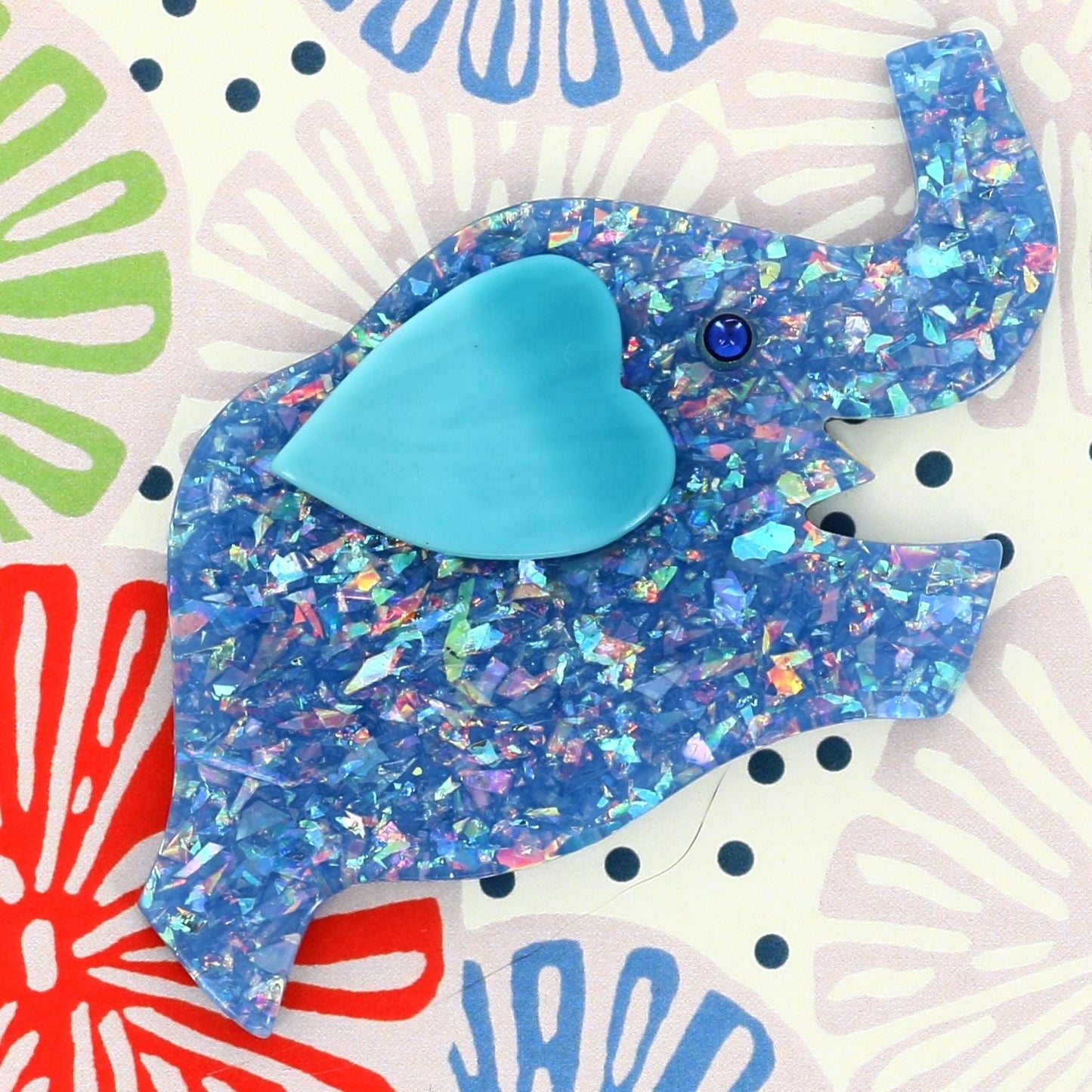 Brillant Blue with an azur blue Ear Elephant Heart Brooch - Galalith – Vintage Jewelry - handcrafted by Pavone by Pavone