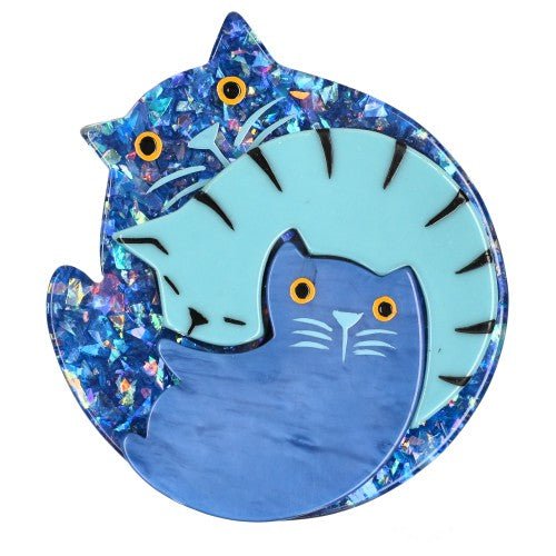 Brilliant, Azur and Cobalt Blue Puzzle Cat Brooch - Galalith – Vintage Jewelry - handcrafted by Pavone by Pavone