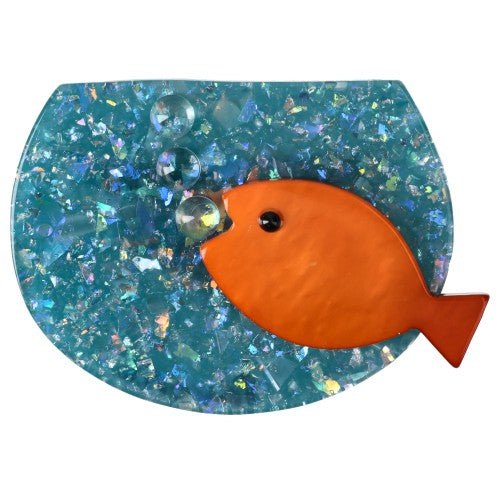 Brilliant Turquoise Blue Aquarium Brooch with a Orange Fish - Galalith – Vintage Jewelry - handcrafted by Pavone by Pavone