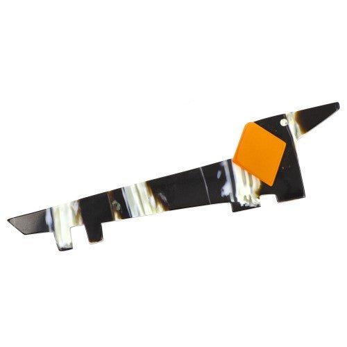 Brown, Cream Striped and Orange Mango Lola Teckel Dog Brooch - Galalith – Vintage Jewelry - handcrafted by Pavone by Pavone