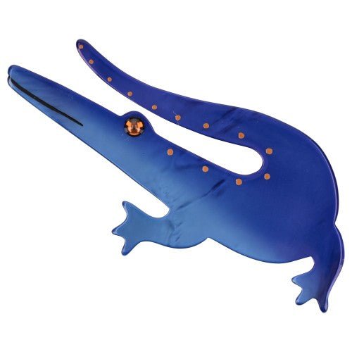 Indigo Blue Caiman Brooch (Large Size) - Galalith – Vintage Jewelry - handcrafted by Pavone by Pavone