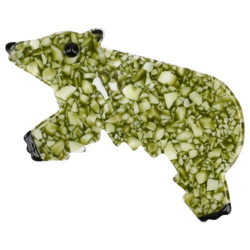 Mosaic Green and White Canada Bear Brooch (Mini Brooch) - Galalith – Vintage Jewelry - handcrafted by Pavone by Pavone