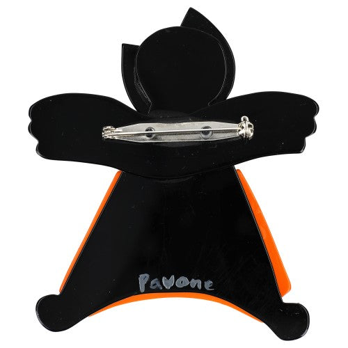 Black and Orange Catcopter Cat Biscornu Family Brooch back side