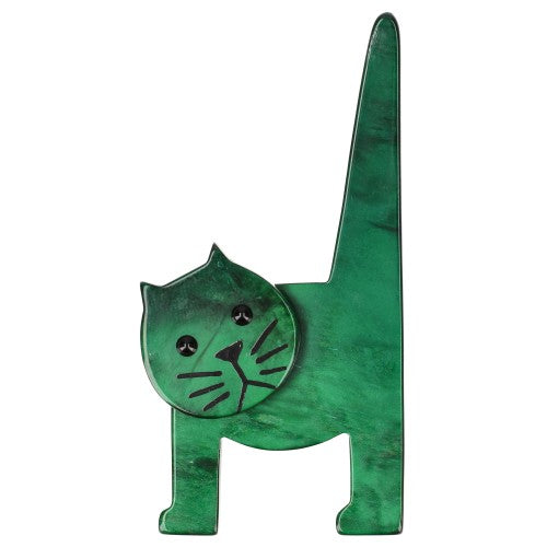 Malachite Green Chair Cat Brooch 