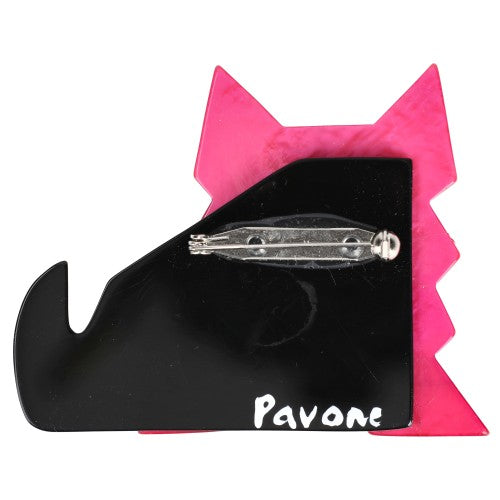 Hot Pink and Black Deco Cat Brooch back side