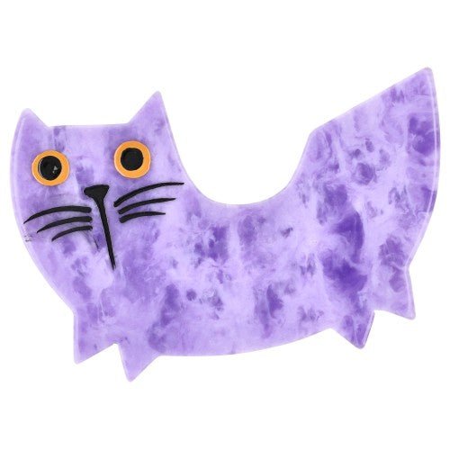 Speckled Lilac Purple Swing Cat Brooch (left) - Galalith – Vintage Jewelry - handcrafted by Pavone by Pavone