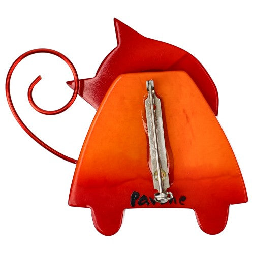 Red and Orange Romy Cat Brooch Back Side
