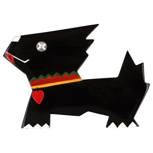Black Scottish Tornado Dog Brooch - Galalith – Vintage Jewelry - handcrafted by Pavone by Pavone