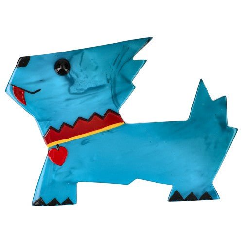 Deep Turquoise Scottish Tornado Dog Brooch - Galalith – Vintage Jewelry - handcrafted by Pavone by Pavone