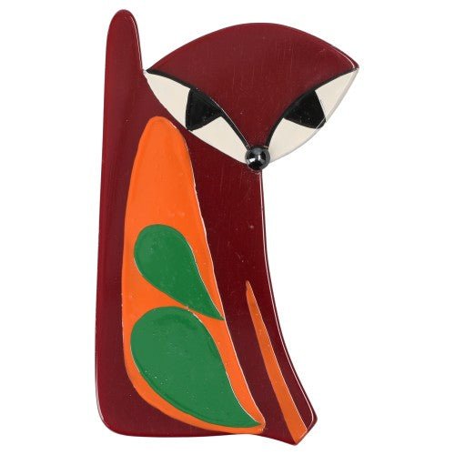 Chocolate Brown, Ginger and Green Vallauris Cat Brooch (large one) - Galalith – Vintage Jewelry - handcrafted by Pavone by Pavone