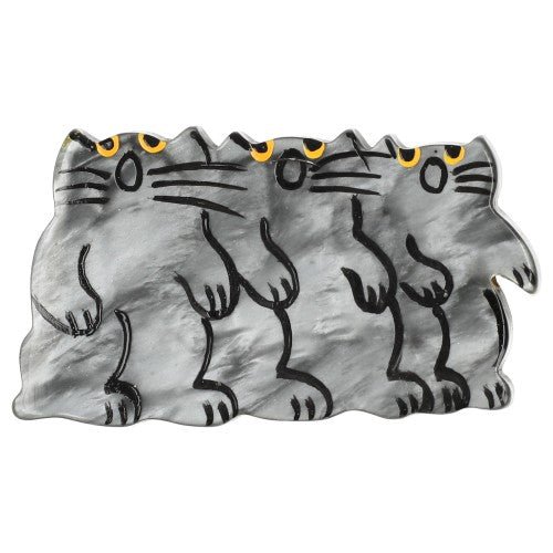 Marbred Silver Grey Choir of kitties Brooch - Galalith – Vintage Jewelry - handcrafted by Pavone by Pavone