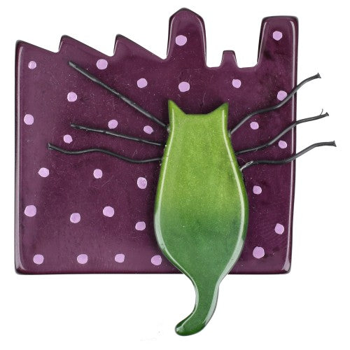 Moss Green and Purple City Cat Brooch