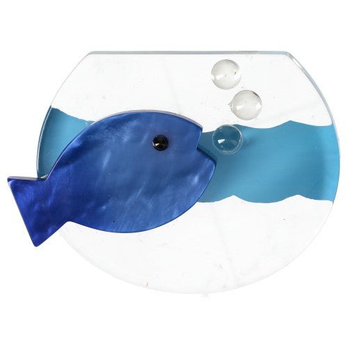 Cobalt Blue and Azur Blue Plexiglas Aquarium Brooch - Galalith – Vintage Jewelry - handcrafted by Pavone by Pavone