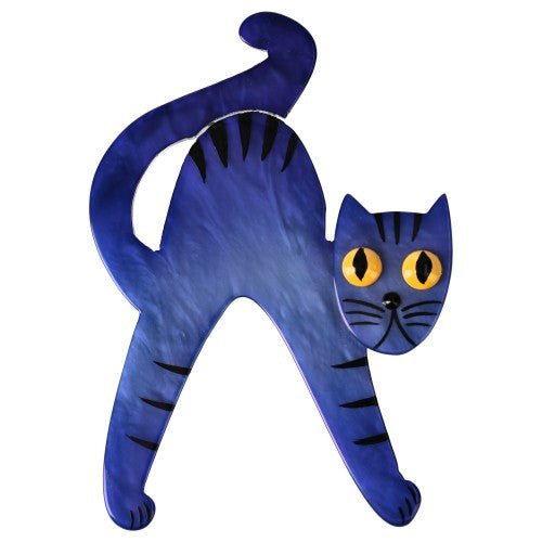 Cobalt Blue Happy Cat Brooch (Large Size) - Galalith – Vintage Jewelry - handcrafted by Pavone by Pavone