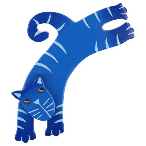 Cobalt Blue Jumpy Cat Brooch GM - Galalith – Vintage Jewelry - handcrafted by Pavone by Pavone