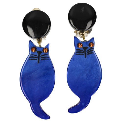 Cobalt Blue Kittens Cat Earrings - Galalith – Vintage Jewelry - handcrafted by Pavone by Pavone