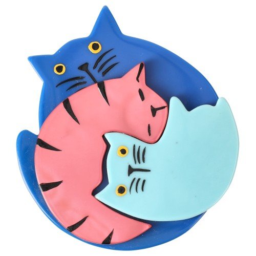 Cobalt Blue, Pink and Azur Blue Cat Brooch - Galalith – Vintage Jewelry - handcrafted by Pavone by Pavone