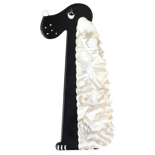 Black and White with nacre patterns Cocker Dog Brooch - Galalith – Vintage Jewelry - handcrafted by Pavone by Pavone