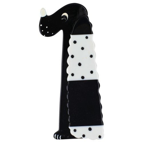 Black and White Cocker Dog Brooch With dots and stripes - Galalith – Vintage Jewelry - handcrafted by Pavone by Pavone