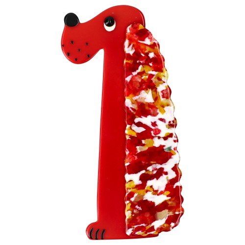Red Cocker Dog Brooch with a Ear dotted with white, red and yellow - Galalith – Vintage Jewelry - handcrafted by Pavone by Pavone