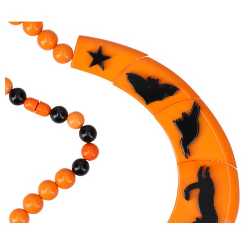 Orange and Black Halloween Necklace with Cat, Bat and Crow