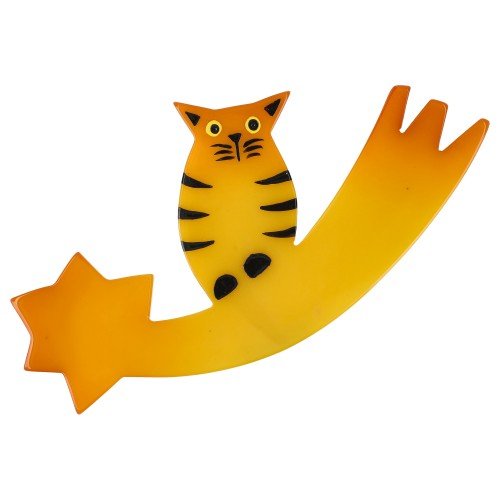Pumpkin Yellow Comet Cat Brooch - Galalith – Vintage Jewelry - handcrafted by Pavone by Pavone