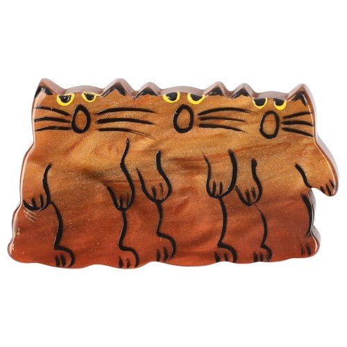 Coppery Brown Choir of Kitties Brooch (small size) - Galalith – Vintage Jewelry - handcrafted by Pavone by Pavone