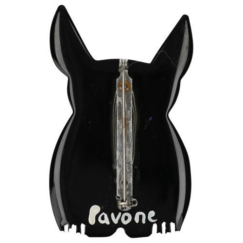 Black and White Cotinus Cat Brooch Back Side
