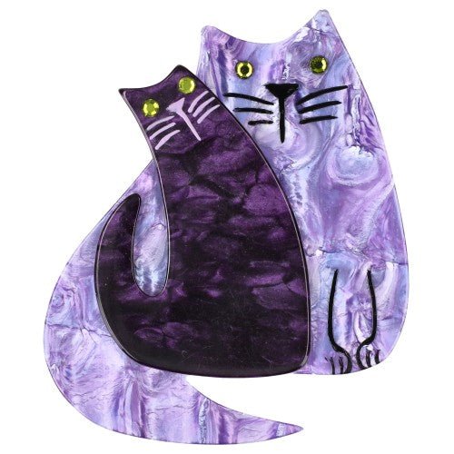 Lilac Purple Boreal and Purple Cat Couple Brooch - Galalith – Vintage Jewelry - handcrafted by Pavone by Pavone