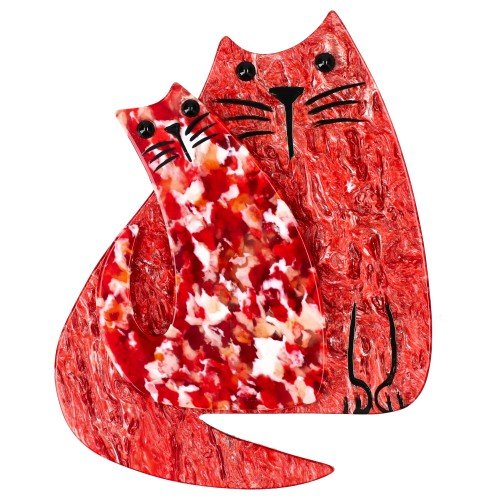 Pearly Red and Mottled Red Cat Couple Brooch - Galalith – Vintage Jewelry - handcrafted by Pavone by Pavone