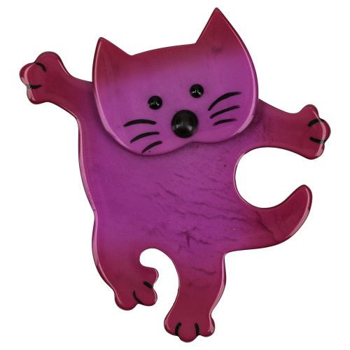 Cyclamen Pink Dancing Cat Brooch - Galalith – Vintage Jewelry - handcrafted by Pavone by Pavone