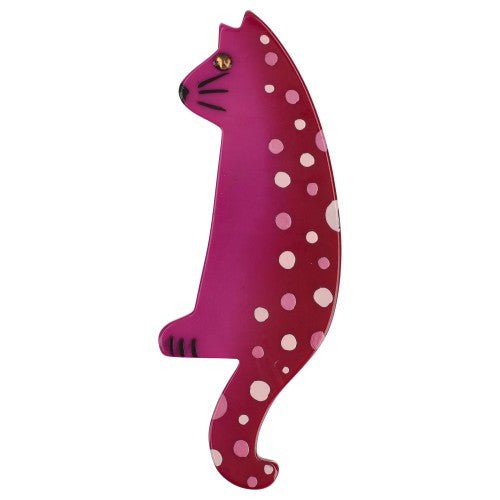 Cyclamen Pink Guilou Cat Brooch - Galalith – Vintage Jewelry - handcrafted by Pavone by Pavone