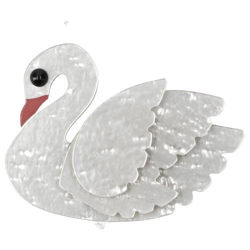 Opaline White White Swan Bird Brooch - Galalith – Vintage Jewelry - handcrafted by Pavone by Pavone