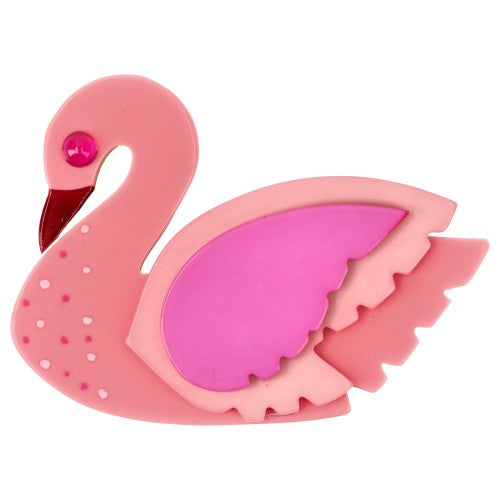 Pink and Candy Pink Swan Bird Brooch with Dots