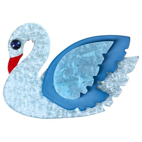 Iridescent Horizon Blue with Blue Wing Swan Bird Brooch - Galalith – Vintage Jewelry - handcrafted by Pavone by Pavone
