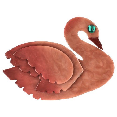 Old Rose Swan Bird Brooch - Galalith – Vintage Jewelry - handcrafted by Pavone by Pavone