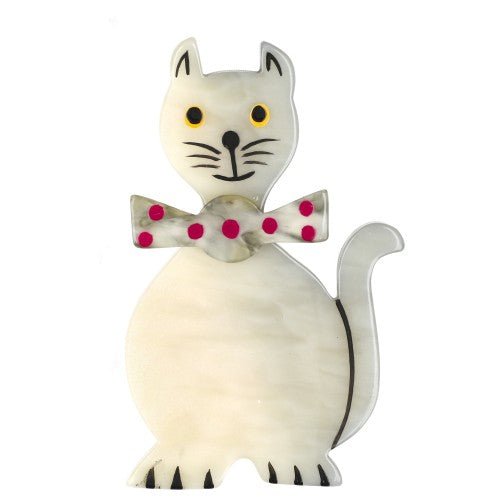 White and Grey Dandy Cat Brooch - Galalith – Vintage Jewelry - handcrafted by Pavone by Pavone