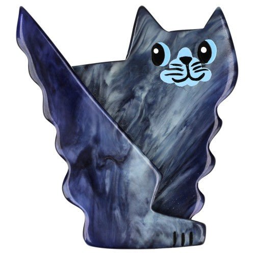 Denim Blue Wavoo Cat Brooch - Galalith – Vintage Jewelry - handcrafted by Pavone by Pavone