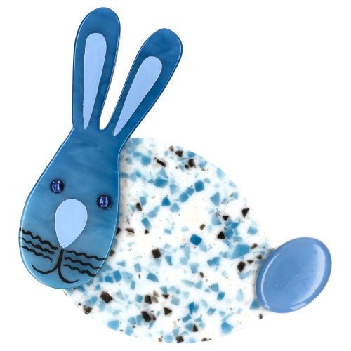 Dotted Blue Pumpkin Rabbit Brooch - Galalith – Vintage Jewelry - handcrafted by Pavone by Pavone