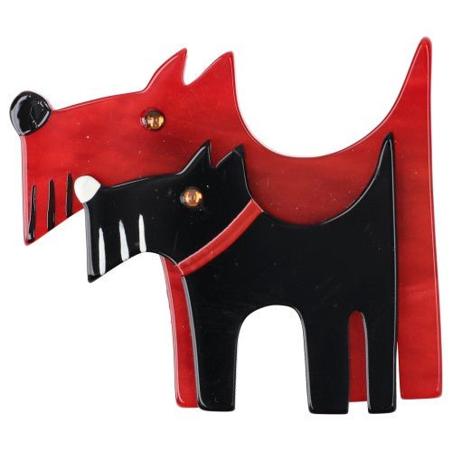 Red and Black Double Dog Brooch - Galalith – Vintage Jewelry - handcrafted by Pavone by Pavone