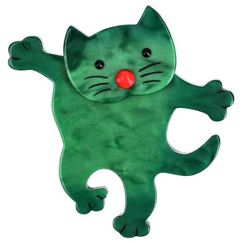 Duck Green Dancing Cat Brooch - Galalith – Vintage Jewelry - handcrafted by Pavone by Pavone