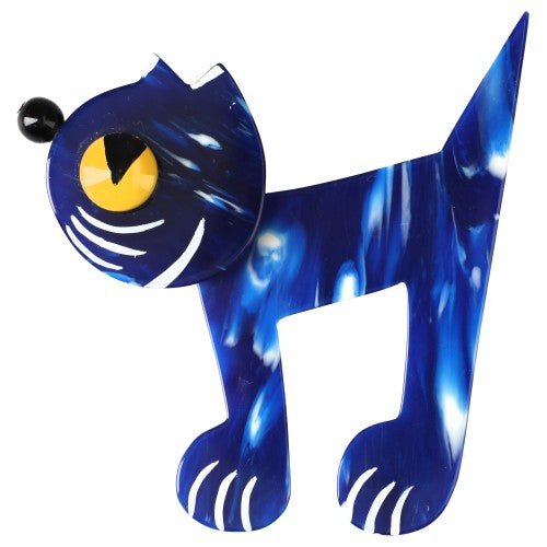 Flamed Blue and White Musico Cat Brooch (left) - Galalith – Vintage Jewelry - handcrafted by Pavone by Pavone