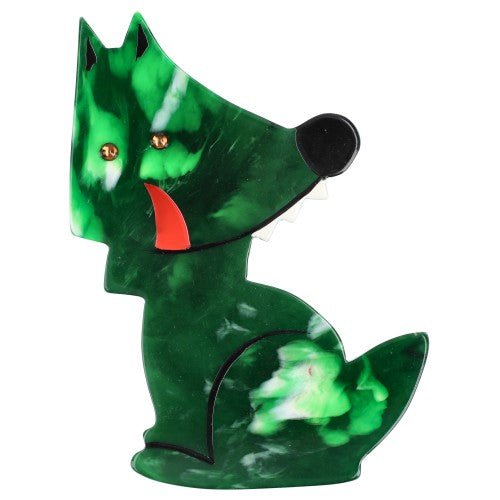 Flamed Green Werewolf Brooch (large size) - Galalith – Vintage Jewelry - handcrafted by Pavone by Pavone