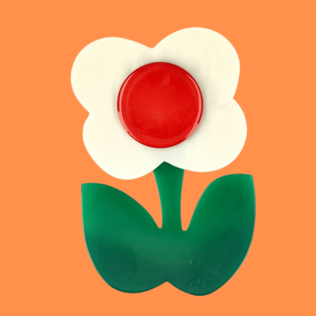 White and Red Anemone Flower Brooch - Galalith – Vintage Jewelry - handcrafted by Pavone by Pavone