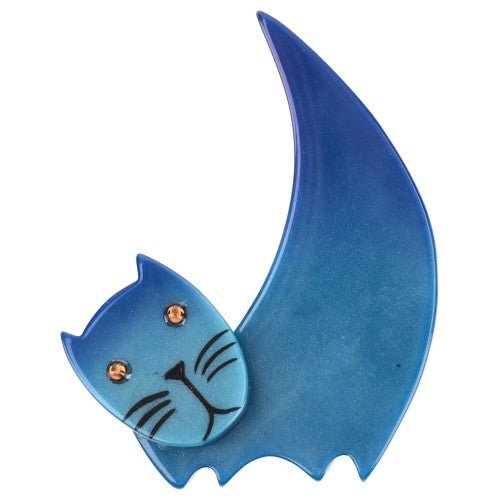 French Blue Virgule Cat Brooch - Galalith – Vintage Jewelry - handcrafted by Pavone by Pavone