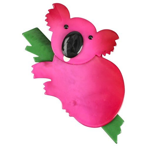Fuchsia Pink and Green Koala Brooch - Galalith – Vintage Jewelry - handcrafted by Pavone by Pavone