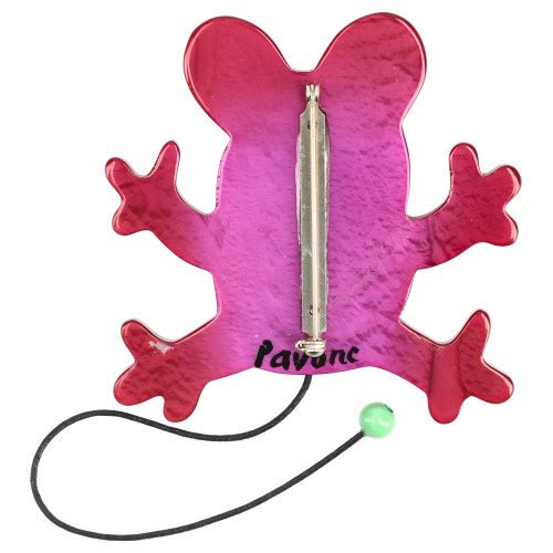 Fuchsia Ratatino Mouse Brooch with Green Nose - Galalith – Vintage Jewelry - handcrafted by Pavone by Pavone