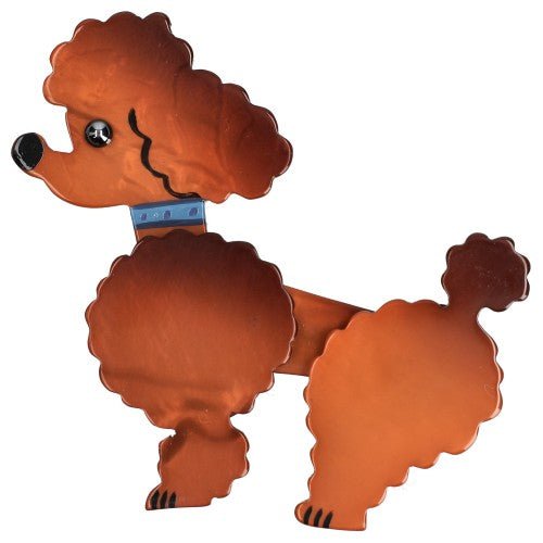 Ginger Brown Ari Poodle Dog Brooch with a Blue Necklace - Galalith – Vintage Jewelry - handcrafted by Pavone by Pavone