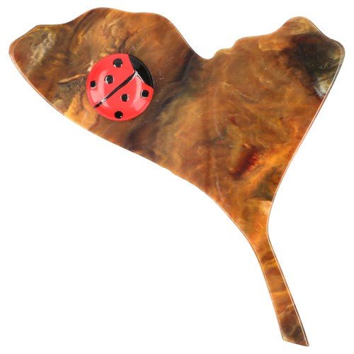 Veined Caramel Brown Profil Ginko Leaf Brooch - Galalith – Vintage Jewelry - handcrafted by Pavone by Pavone